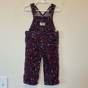 OshKosh Bgosh Baby Girls’ Floral Print Corduroy Overalls Blue/Red 12 Months